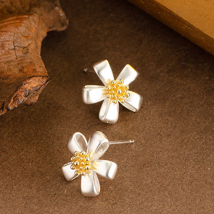Floral Design Copper Earrings Stylish Casual Ear Studs