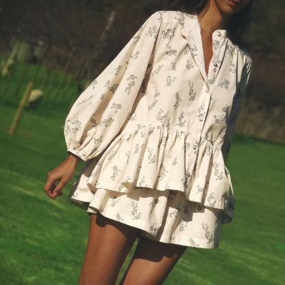 French Style Ruffle Bloom Sleeve Top And Shorts Set