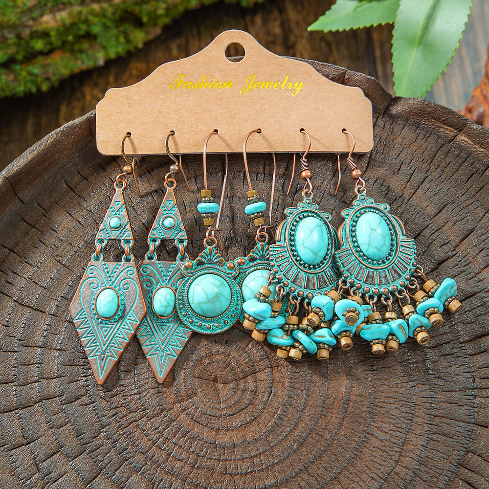 Vintage Bohemian Hollow Geometric Tassel Earrings