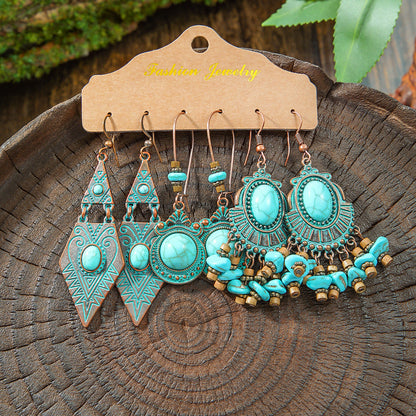 Vintage Bohemian Hollow Geometric Tassel Earrings