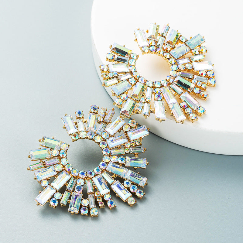 Colorful Water Drop Earrings Alloy Inlaid Crystal Floral Design