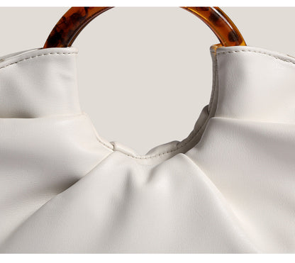 Ruched Cloud Round Handle PU Leather Handbag