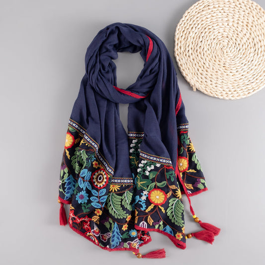 Ethnic Style Shawl Scarf Female Cotton Retro Embroidered Silk Scarf Spring And Autumn Versatile Embroidered Scarf