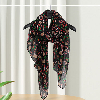 Christmas Theme Cartoon Print Silk Scarf