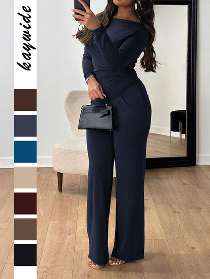 Elegant Long Sleeve T-Shirt and Pants Set for Women