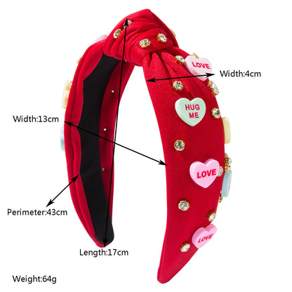 Diamond-Encrusted Resin Heart Letter Hairband Sweet Simple Hair Accessory