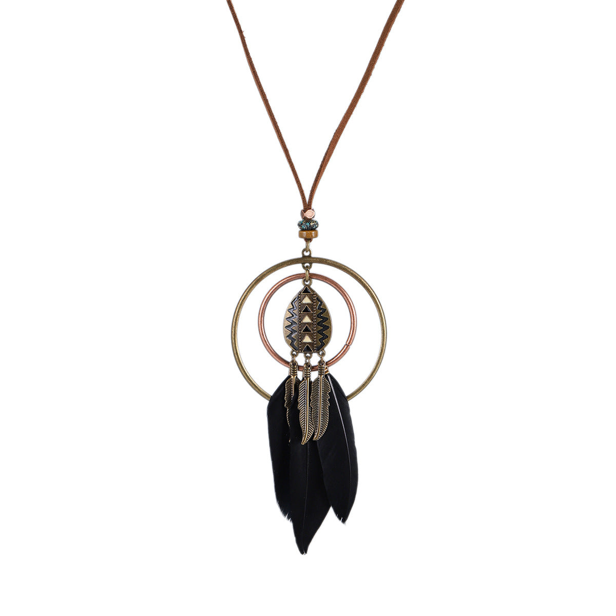 Indian Dreamcatcher Black Feather Tassel Necklace Fashion Jewelry