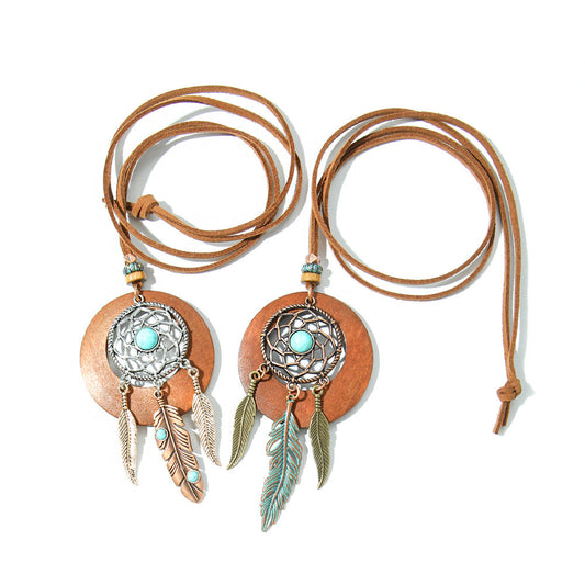 Bohemian Vintage Alloy Pendant Necklace With Spider Web Dreamcatcher