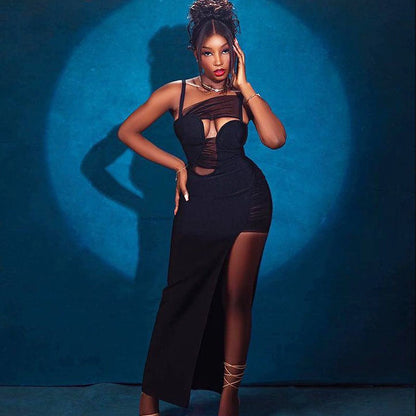 Sexy Hollow Out Midi Dress With Sheer Panels