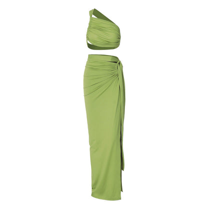 Backless Crop Top and Long Skirt Set Elegant Style