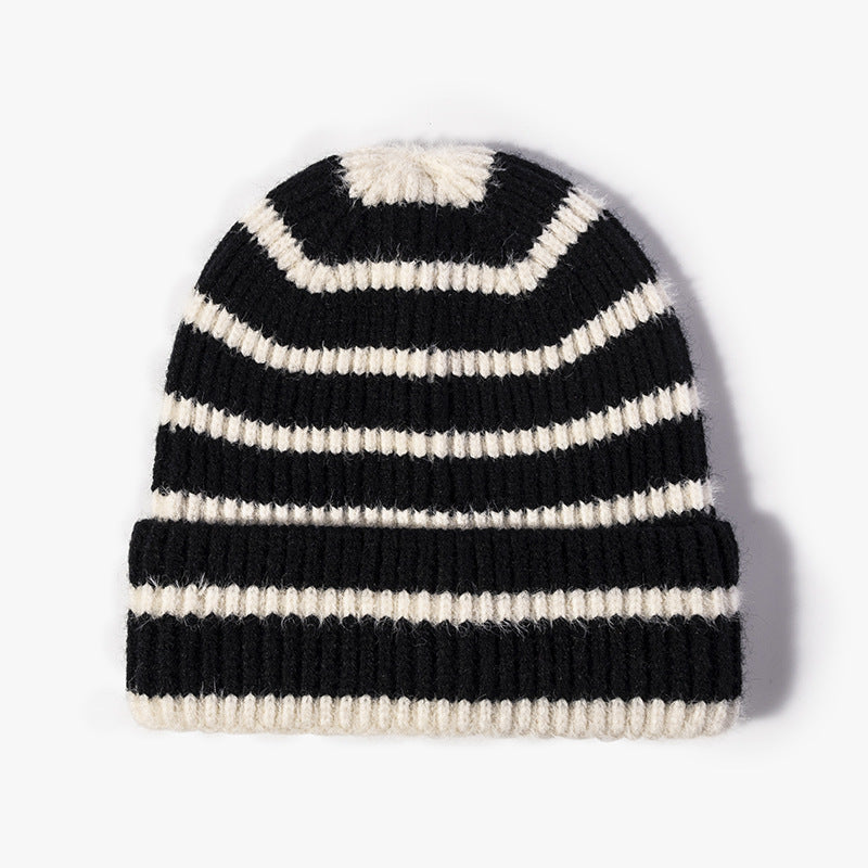 Winter Striped Beanie Cuff Warm Knitted Hat