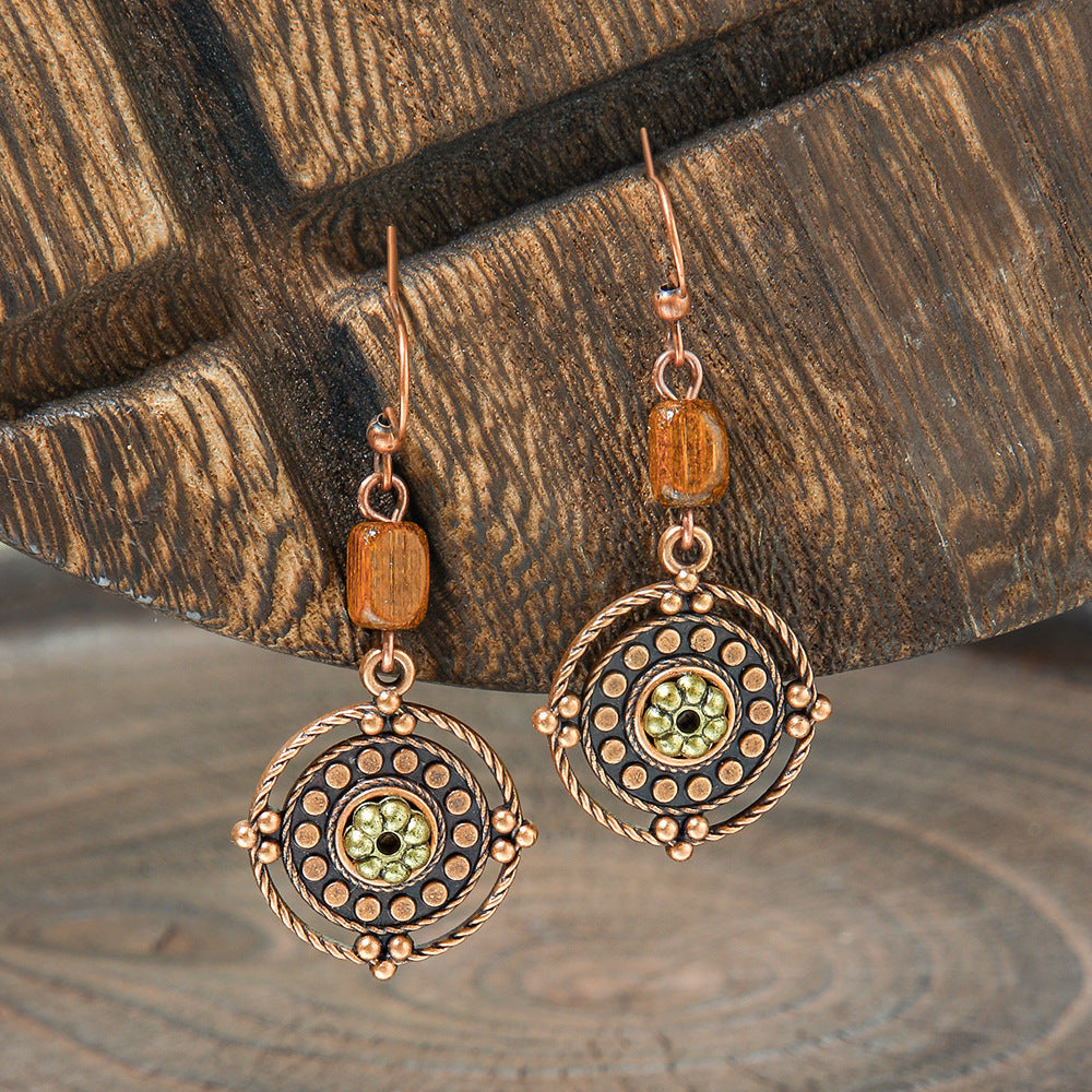 Bohemian Vintage Brown Earring Set Geometric Tassel Earrings
