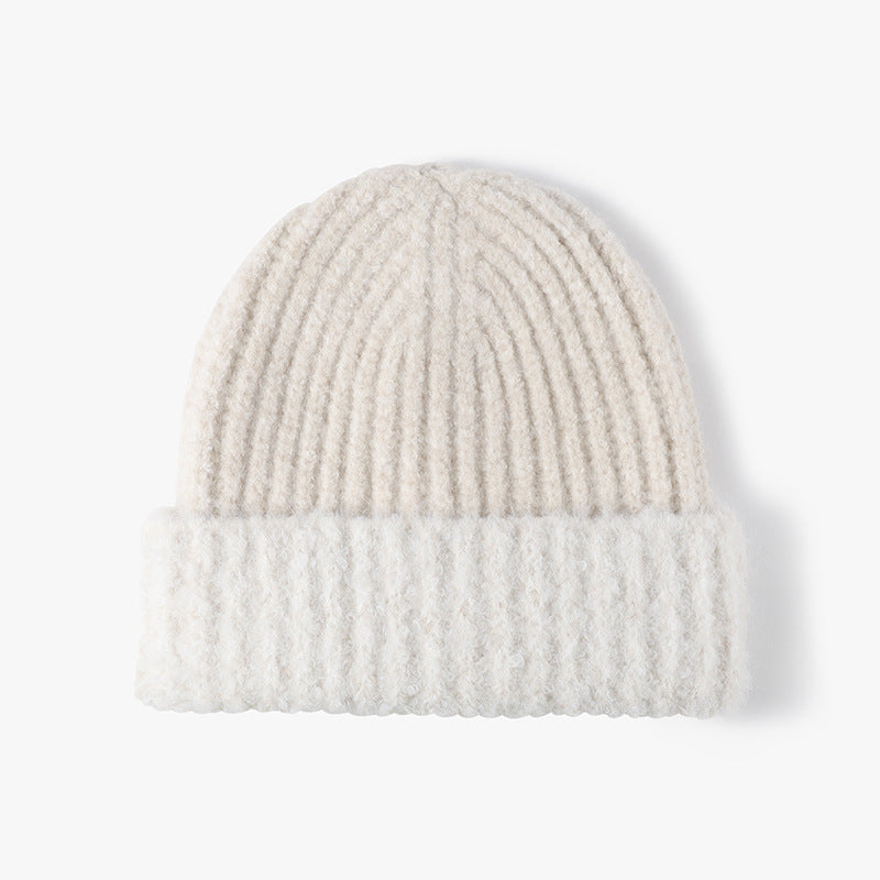 Spliced Color Knit Hat Paded Beanie