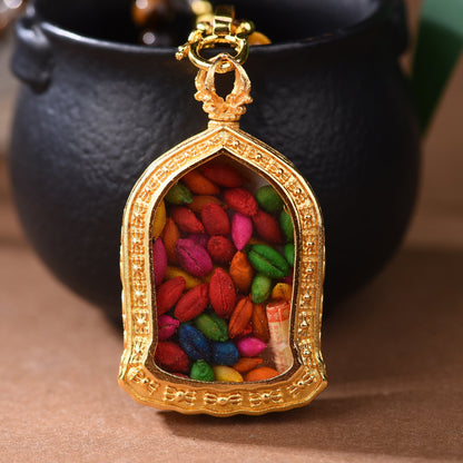 White Crystal Tiger'S Eye Stone Necklace Tibetan Style Goddess Of Wealth Zakiram Thangka Pendant Rope Girls Jewelry
