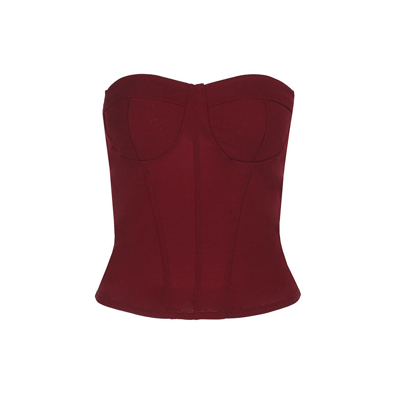 Slim Fit Strapless Top With Fishbone Decoration
