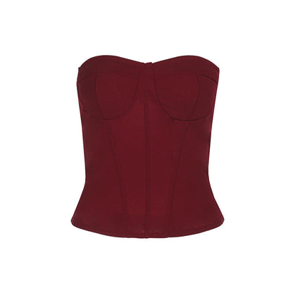 Slim Fit Strapless Top With Fishbone Decoration