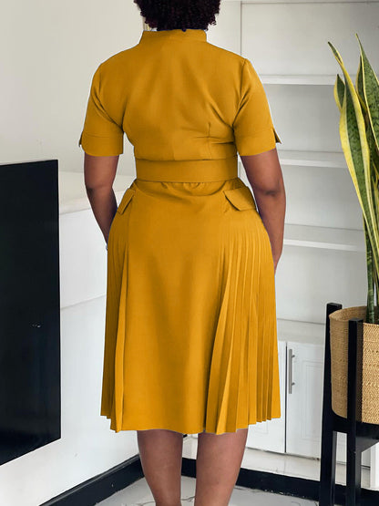 V-Neck A-Line Dress With High Waist And Ruffle Detail