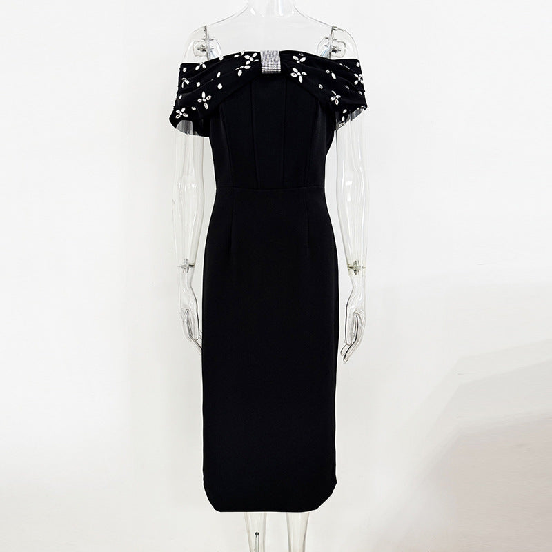 One-Shoulder Beaded Midi Dress