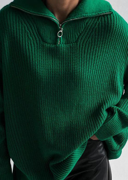 Ribbed Acrylic Half Zip Pullover With Wide Collar