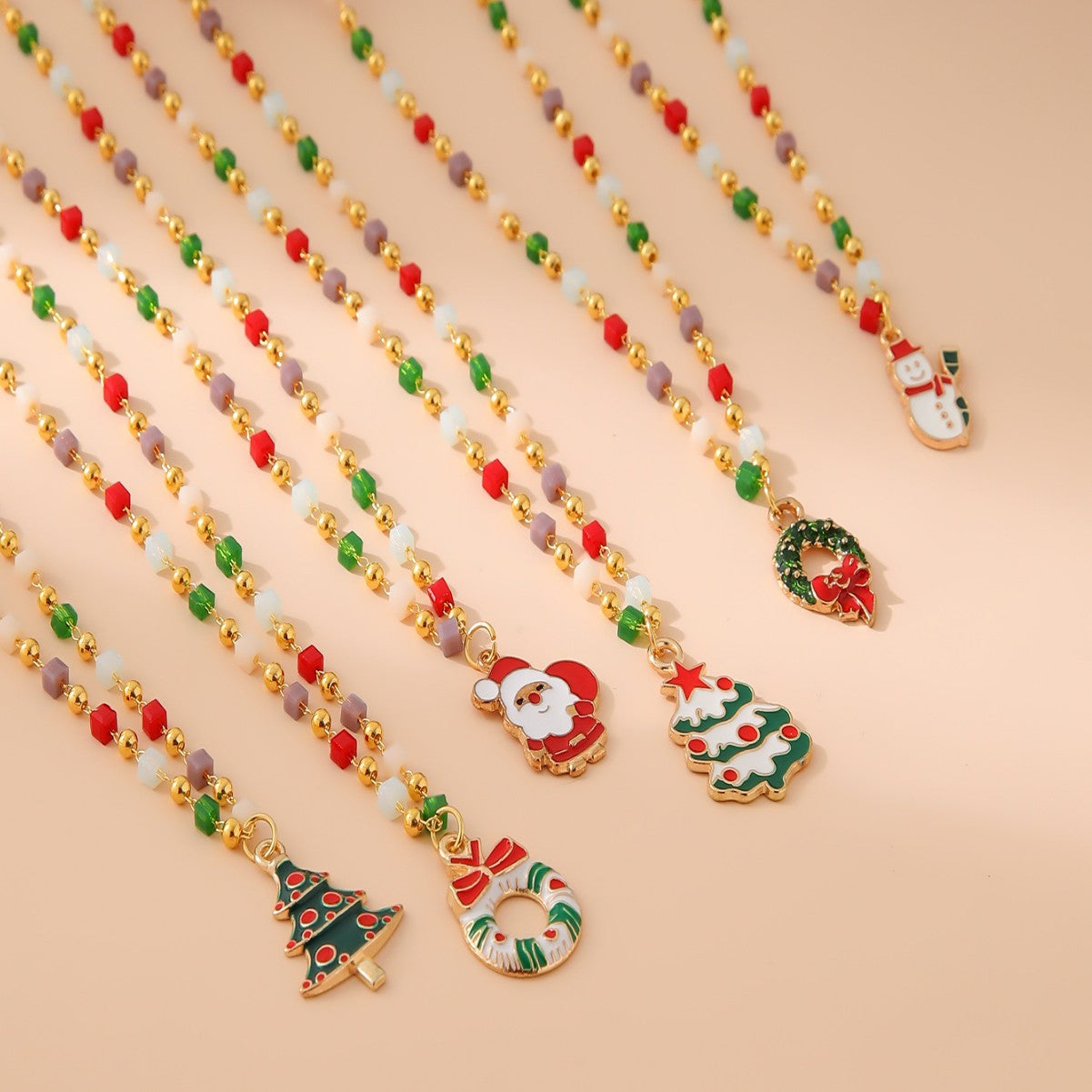Christmas Tree Santa Claus Pendant Necklace
