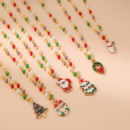 Christmas Tree Santa Claus Pendant Necklace
