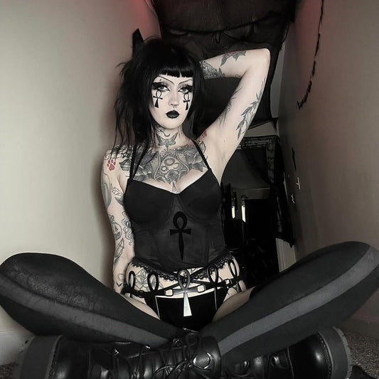 Cross Print Tank Top Sexy Dark Aesthetic Summer Style