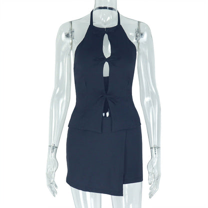 Chic Sleeveless Pleated Bodycon Skirt Set