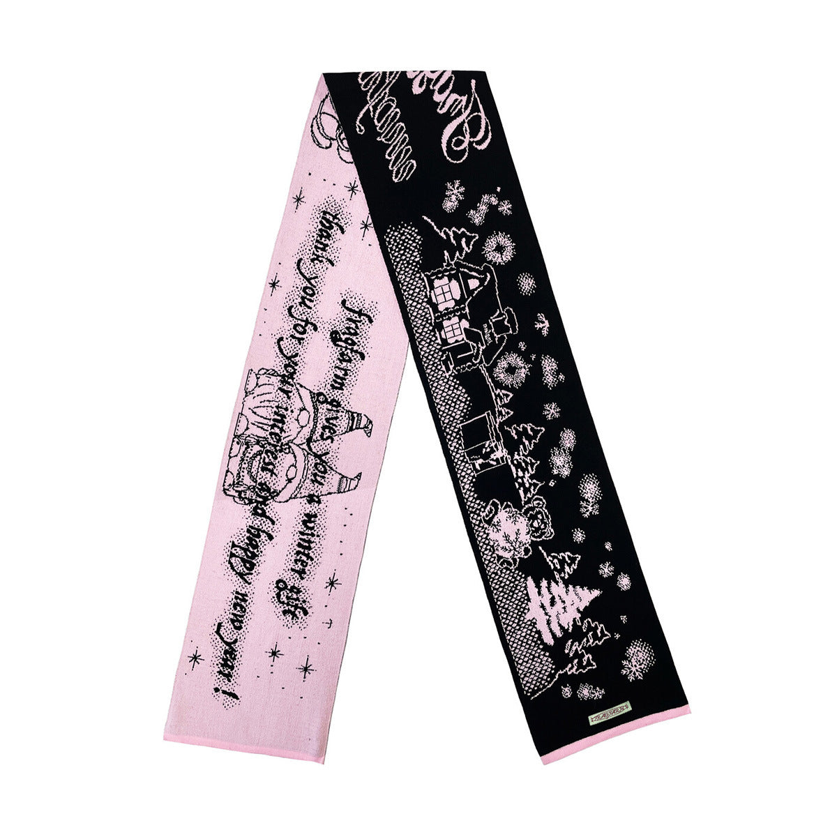 Knitted Christmas Letter Snowflake Scarf Cozy Double-Sided Winter Wrap
