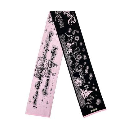 Knitted Christmas Letter Snowflake Scarf Cozy Double-Sided Winter Wrap