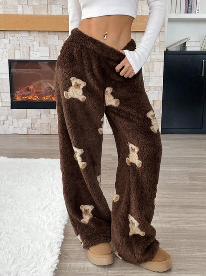 Casual Leopard Print Elastic Waist Wide Leg Pants