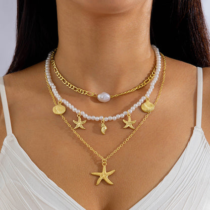 Bohemian Shell Bead Necklace With Starfish And Palm Tree Accents