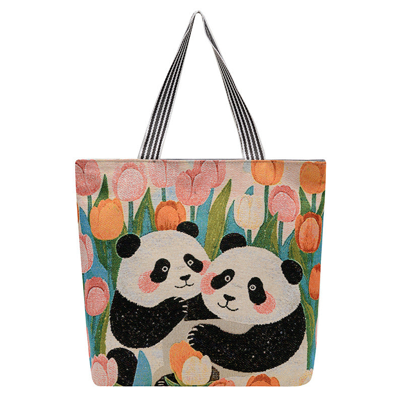 Cartoon Embroidered Canvas Tote Bag Stylish Soft Carryall