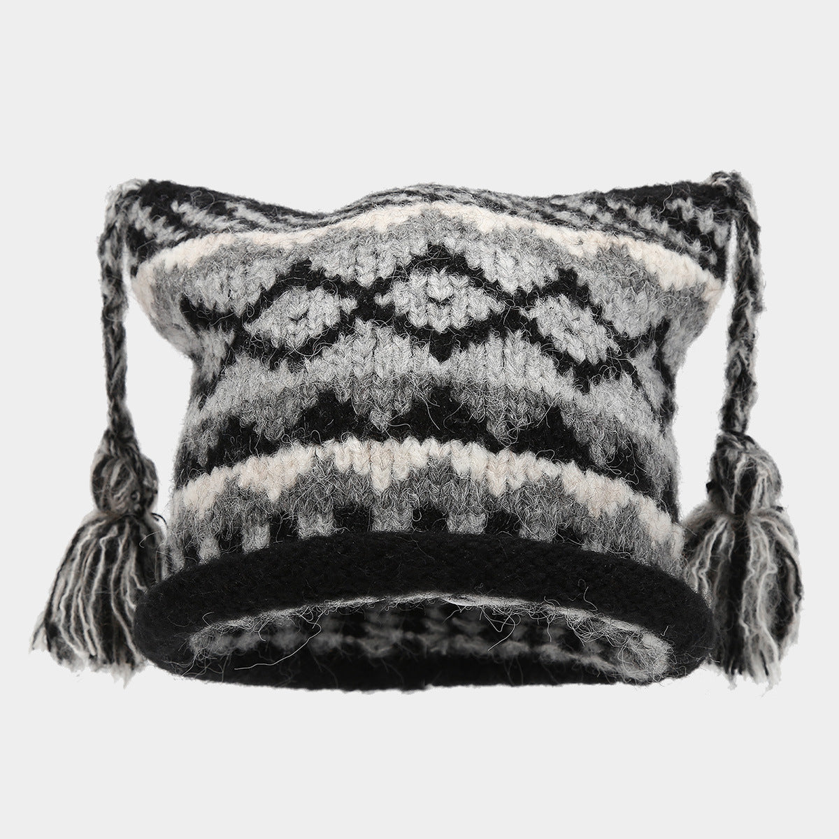 Boho Colorful Braided Tassel Knit Beanie Hat