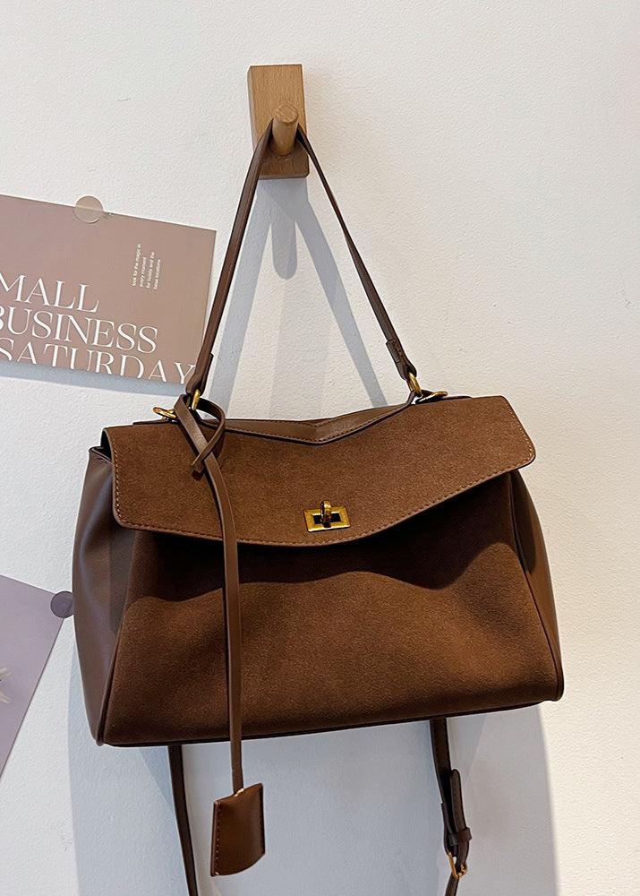 Top Handle Leather Satchel With Gold Tone Hardware