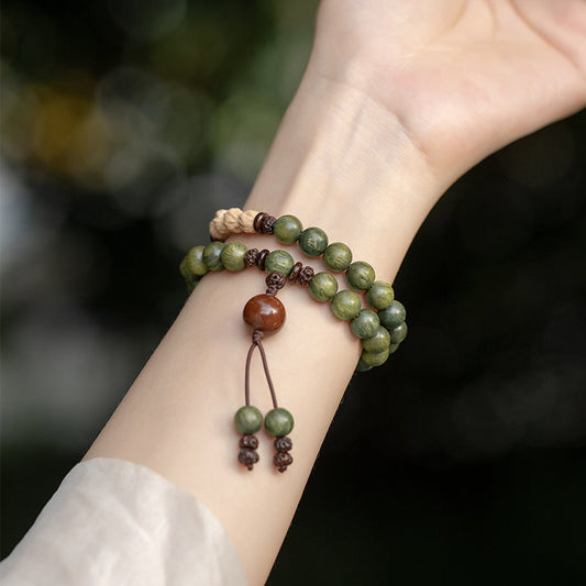 Old Material Green Sandalwood Buddha Beads Bracelet Female Forest Student Sandalwood Passion Seed Bracelet Couple Ethnic Style