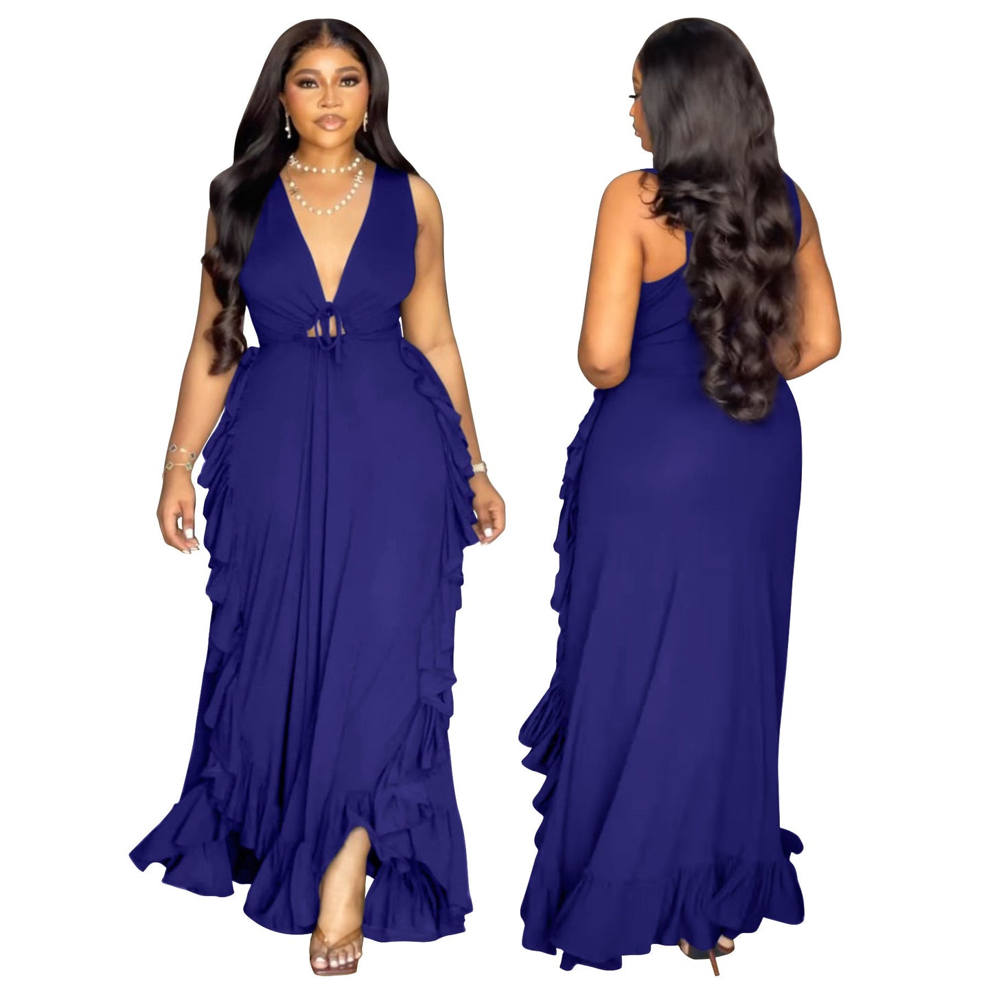 Elegant Off-The-Shoulder Ruffled Crop Top Maxi Dress