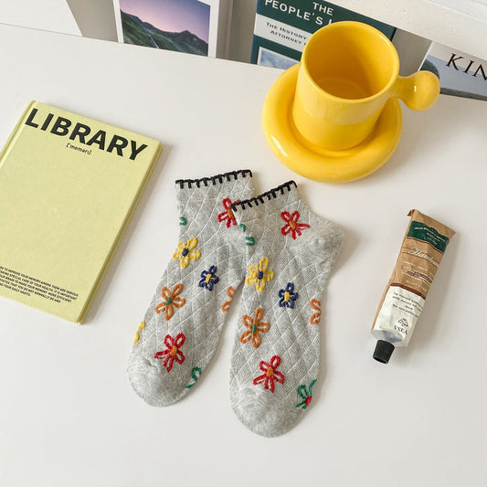 Rufia - Floral Grid Short Ankle Socks