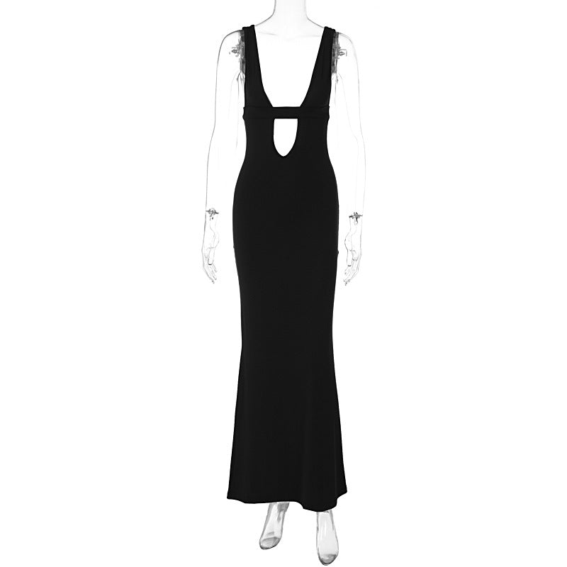 Sexy Deep V Neck Hollow Out Bodycon Maxi Dress