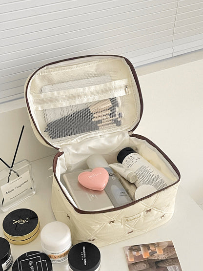 Coffee Bowknot Makeup Bag Portable Embroidered Travel Organizer