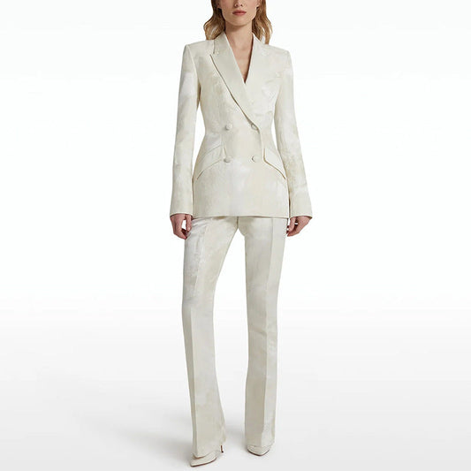 Floral Double-Breasted Long Blazer Suit Set