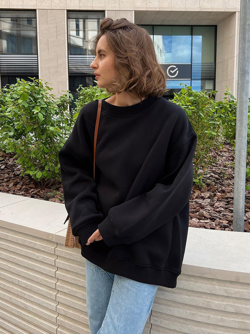 Oversized Solid Color Pullover Sweatshirt for Women