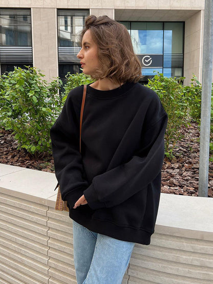 Oversized Solid Color Pullover Sweatshirt for Women