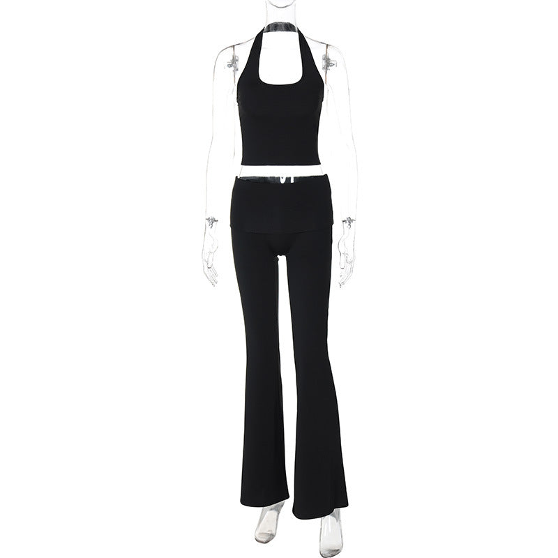 Trendy Casual Backless Tank Top and Long Pants Set