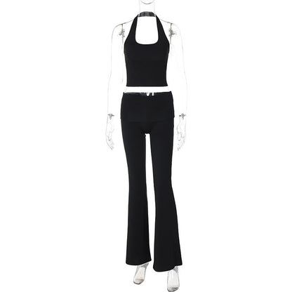 Trendy Casual Backless Tank Top and Long Pants Set