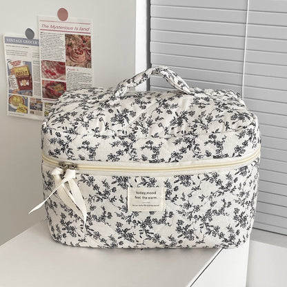 French Black And White Floral Makeup Bag Portable Travel Large Capacity Toiletry Organizer