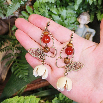 Vintage Bohemian Butterfly Earrings with Natural Stone Beads