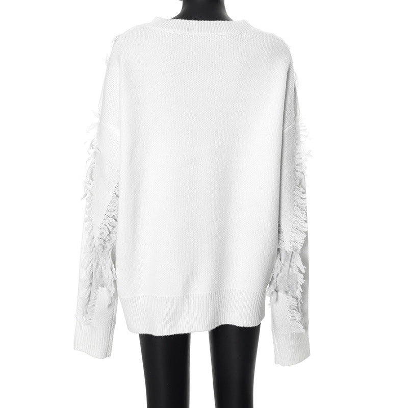 Vintage Loose Tassel Patchwork Pullover Sweater