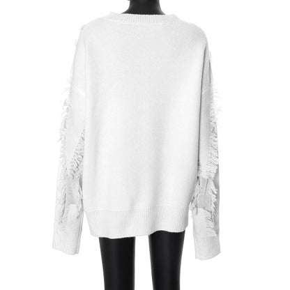 Vintage Loose Tassel Patchwork Pullover Sweater
