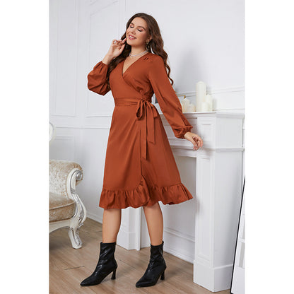 Casual Solid V-Neck Long Sleeve Maxi Dress