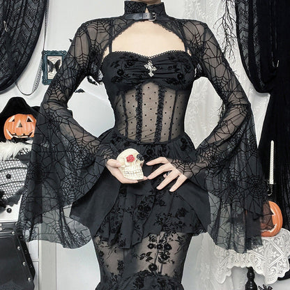 Spider Web Print Sheer Cardi Top for Women